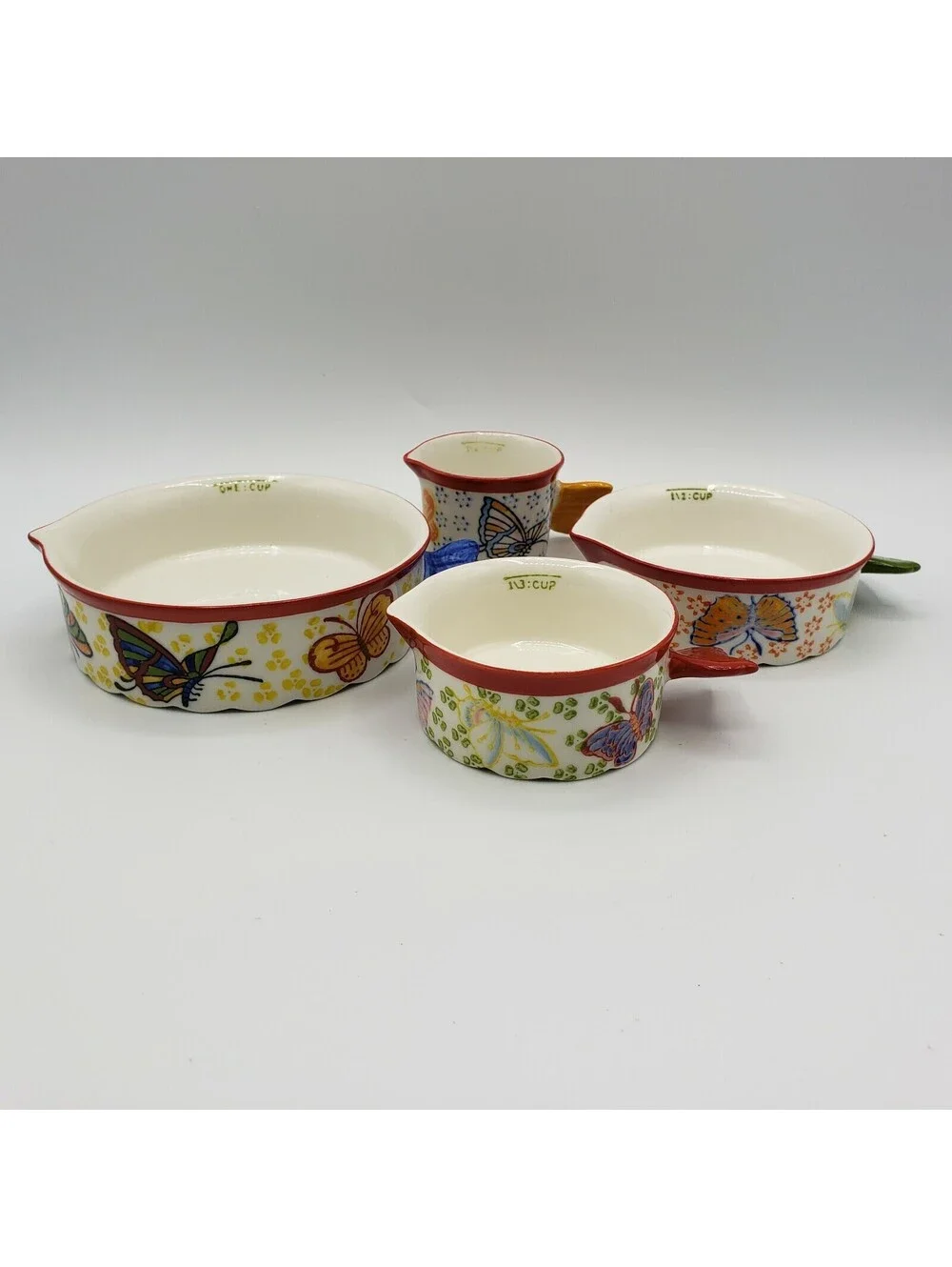 Pier 1 Butterfly Measuring Cups Set of 4 Ceramic Flowers Wing Handles